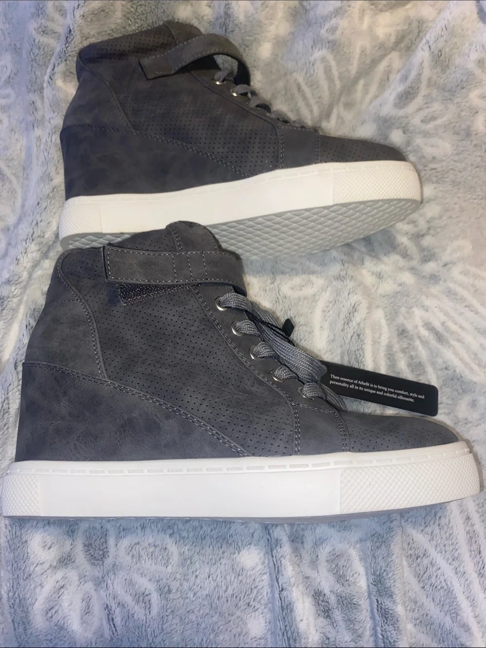 Athlefit Women's Grey High-Top wedge hidden heel Sneakers with Strap